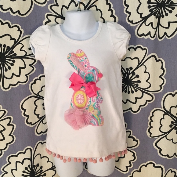 Mud Pie Other - Mudpie Rabbit Bunny Easter Top Pom Pom Trim Sz 5T